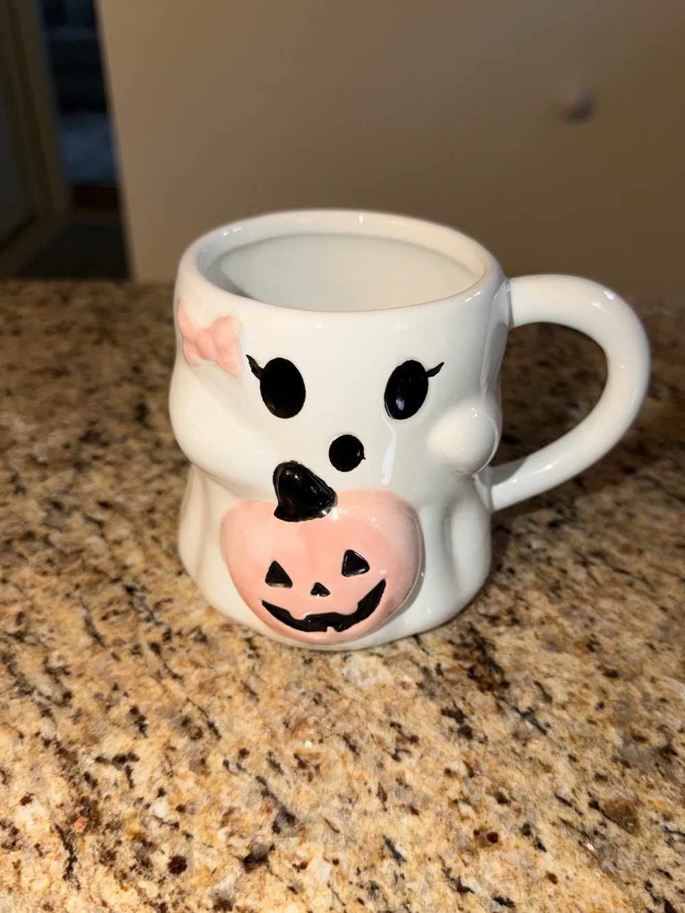 Target White Ghost Mug with Pink Bow and pink Pumpkin Accent NWT